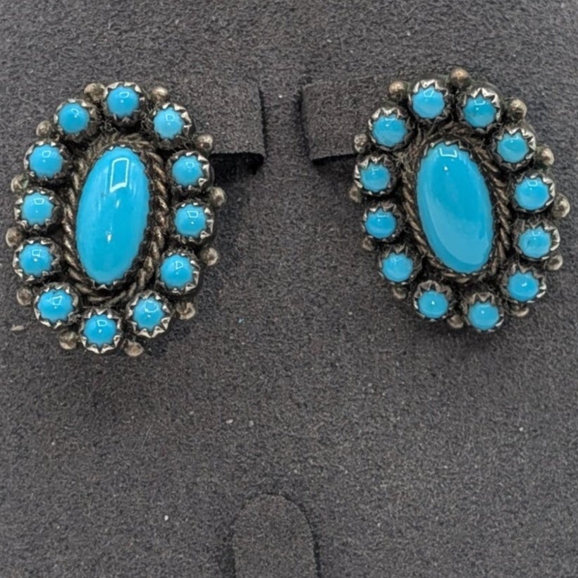 Vtg Navajo Artist Shona Yazzie Natural Sleeping Beauty Turquoise Post Earrings