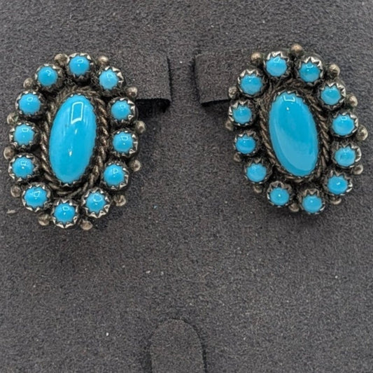 Vtg Navajo Artist Shona Yazzie Natural Sleeping Beauty Turquoise Post Earrings