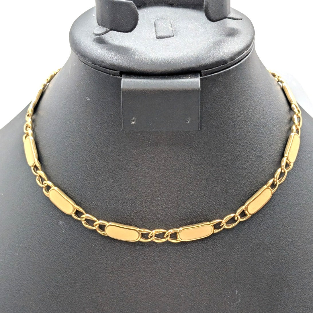 Vintage Monet Cream Enamel Gold Tone Chain Link 16.5" Fold Over Clasp Necklace