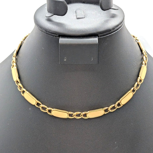 Vintage Monet Cream Enamel Gold Tone Chain Link 16.5" Fold Over Clasp Necklace