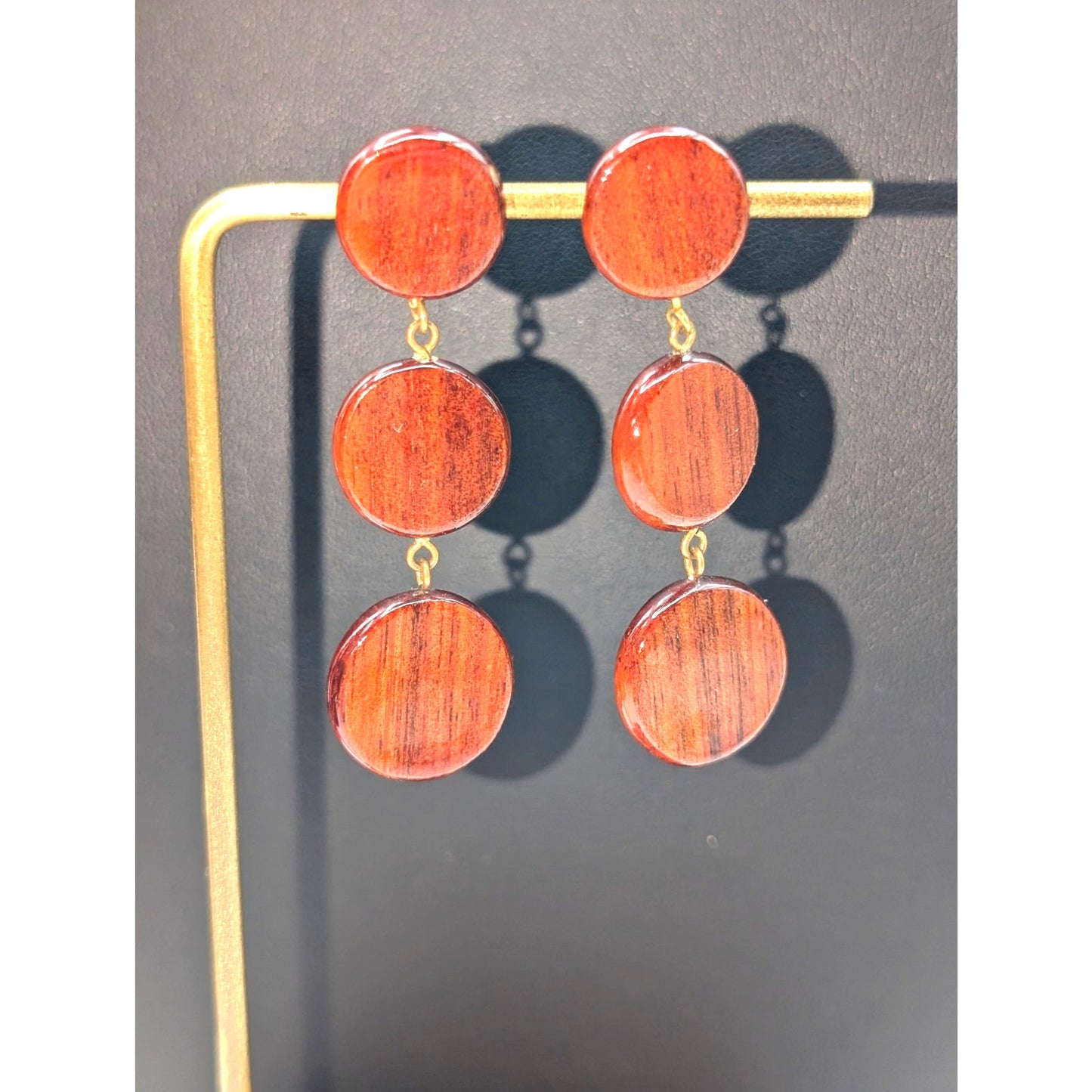Vintage Three Disk Wood Dangle Earrings