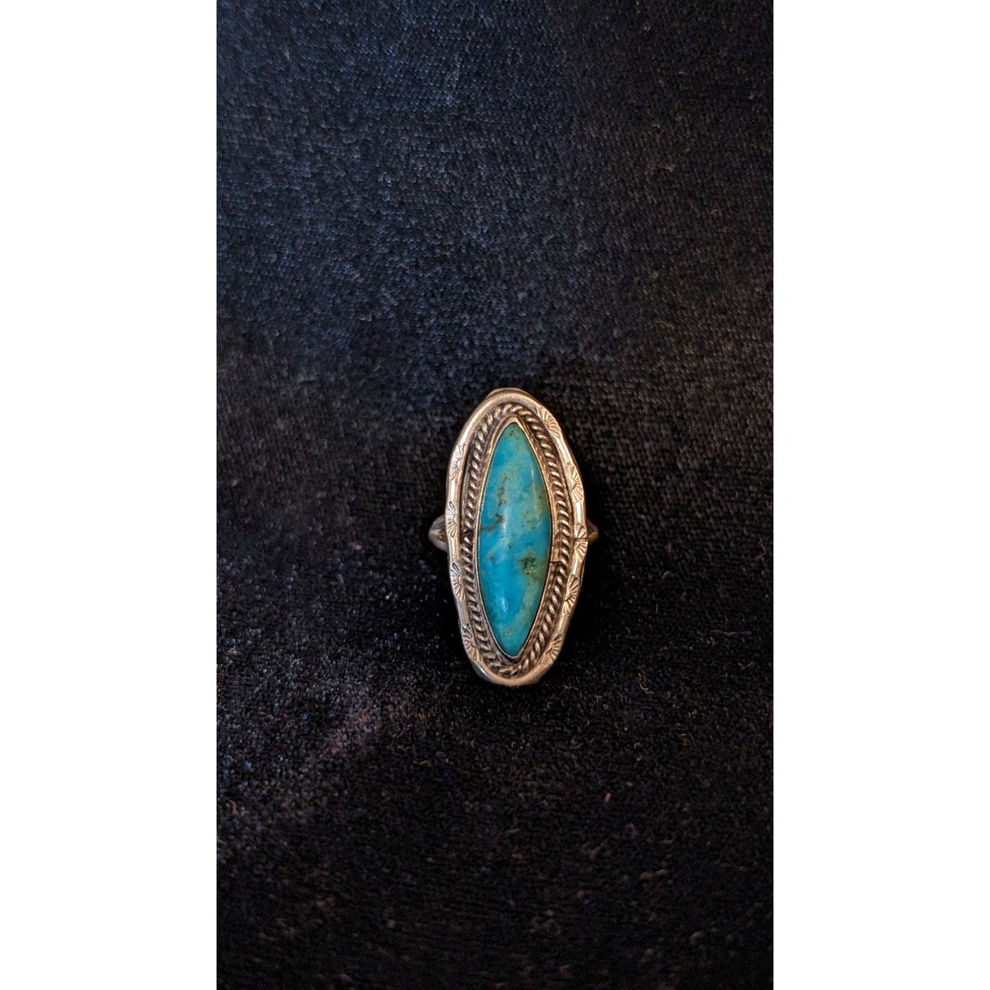 Vintage Navajo Elongated Turquoise Ring Size 6.5 Native American