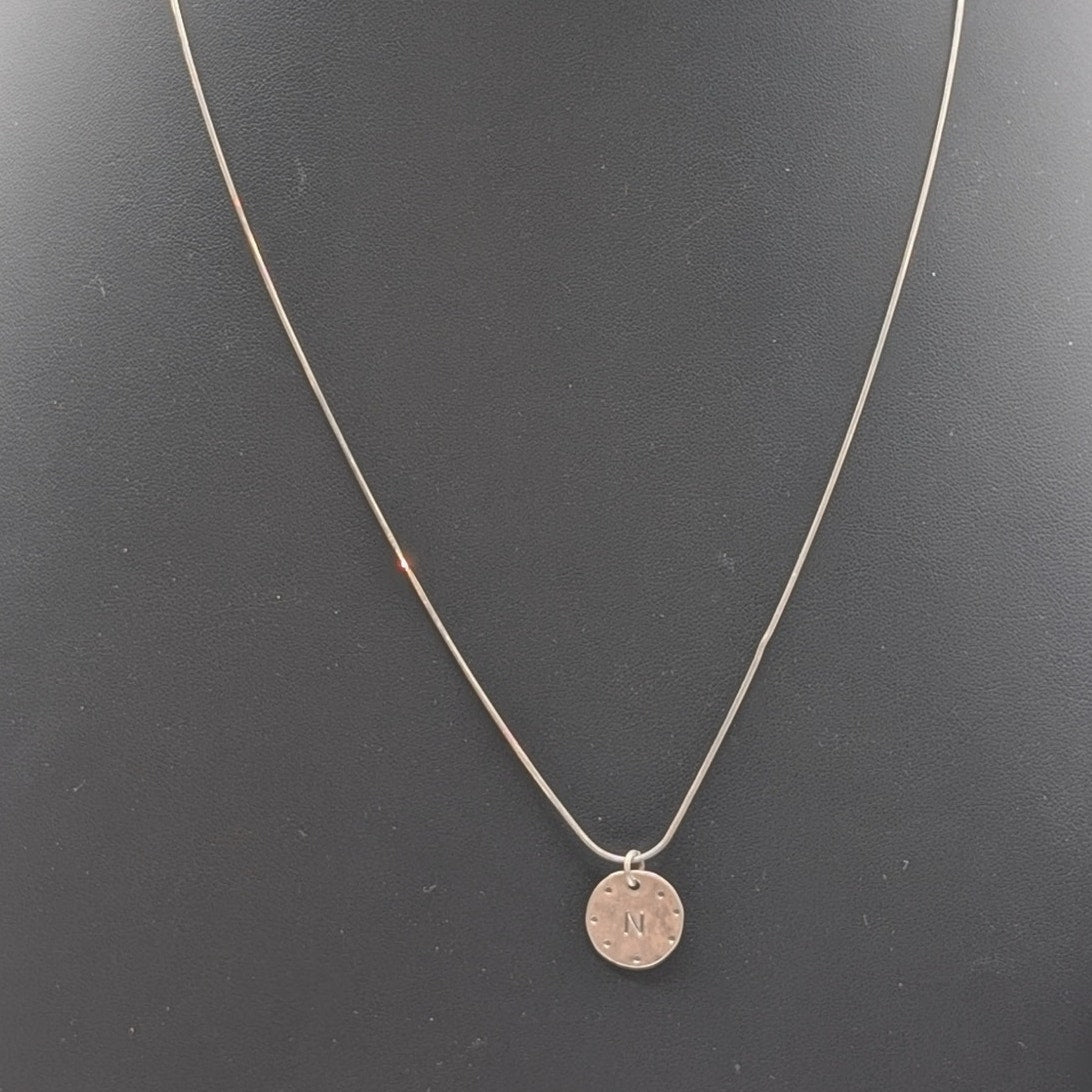 Vtg Emily Sterling Initial 'N' .5" Disk Pendant 22" Snake Chain Necklace