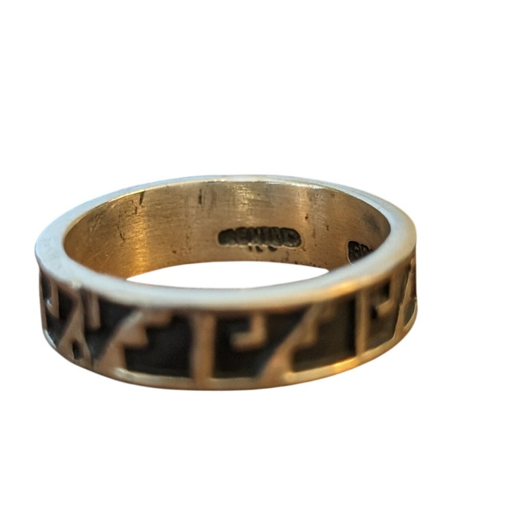 925 Mexico Sterling Silver Geometric Detail Motif Mens Ring Size 10.5