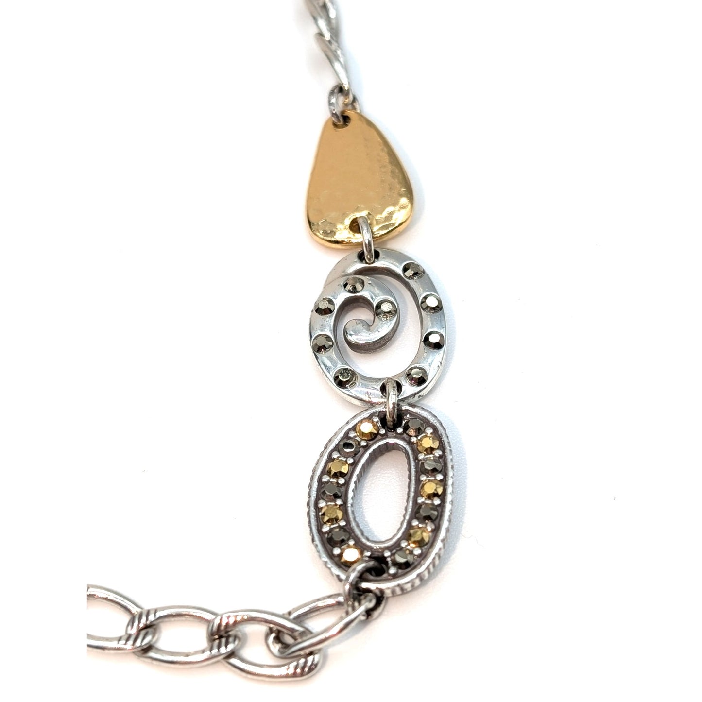 Brighton MELANGE XL Layering Two Tone Hammered Swirl Crystal Chain Necklace