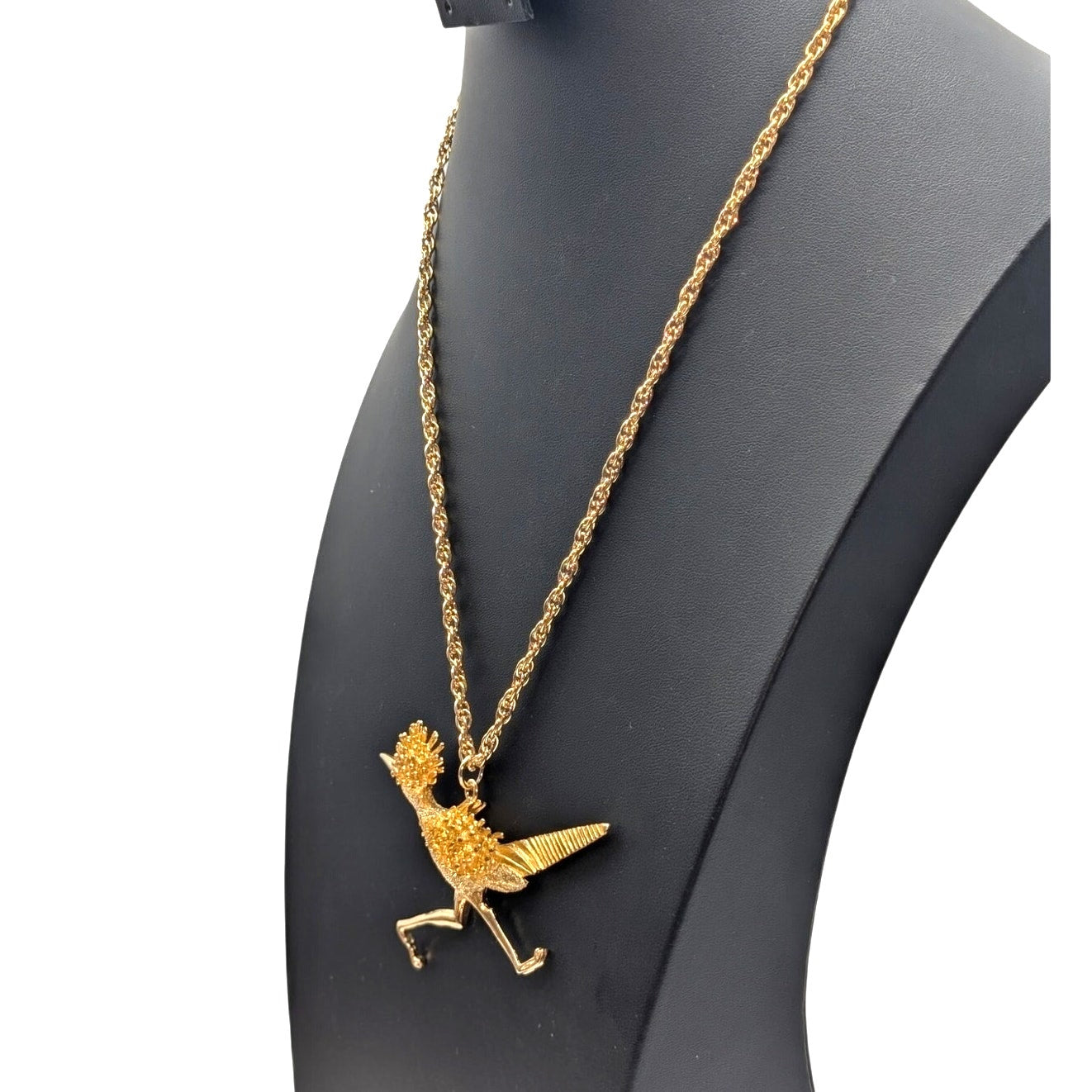 Roadrunner Circa 1970 Chunky Gold Plated On the Run Roadrunner Pendant Necklace