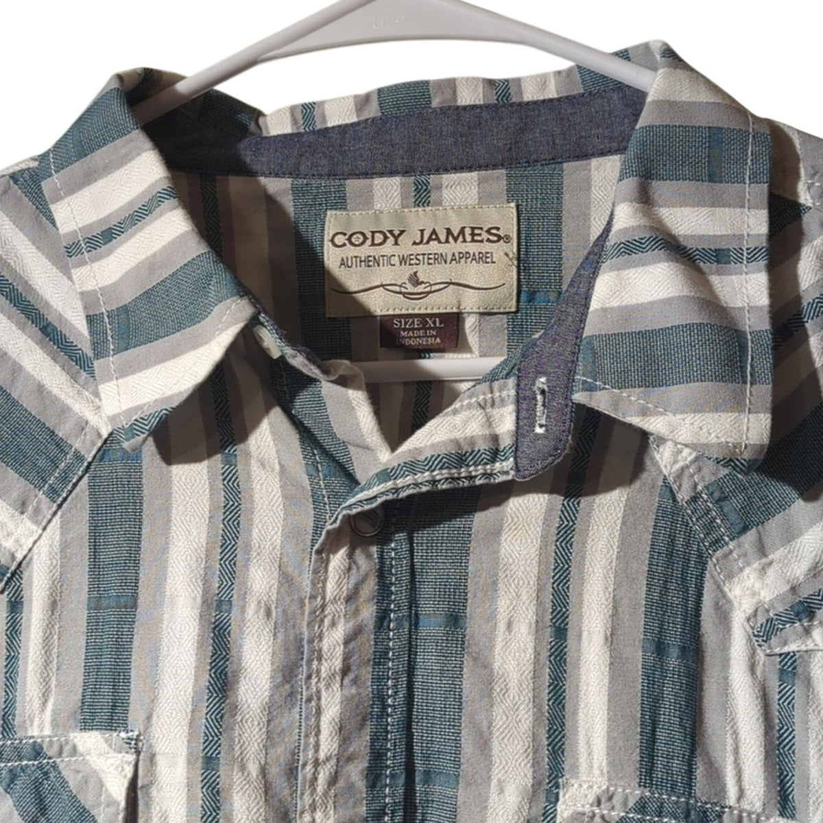 Cody James 100% Cotton Green Striped Pearl Snap Western Shirt Men's Size XL