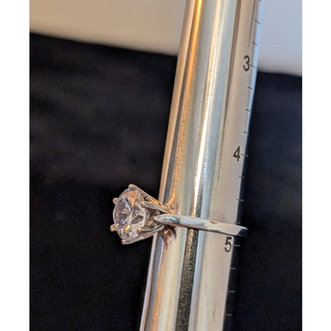 Six Prong Large CZ Solitaire 925 Sterling Silver Engagement Ring Size 4.75