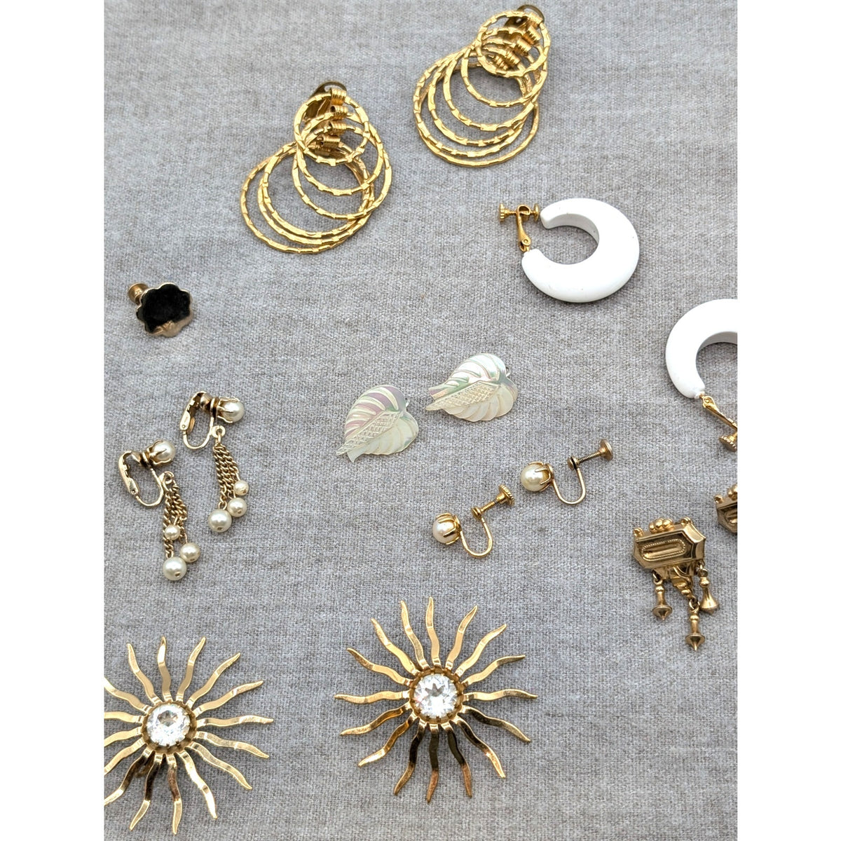 Lot of 10 Pair Vintage Clip On Screw On Gold Tone Earrings
