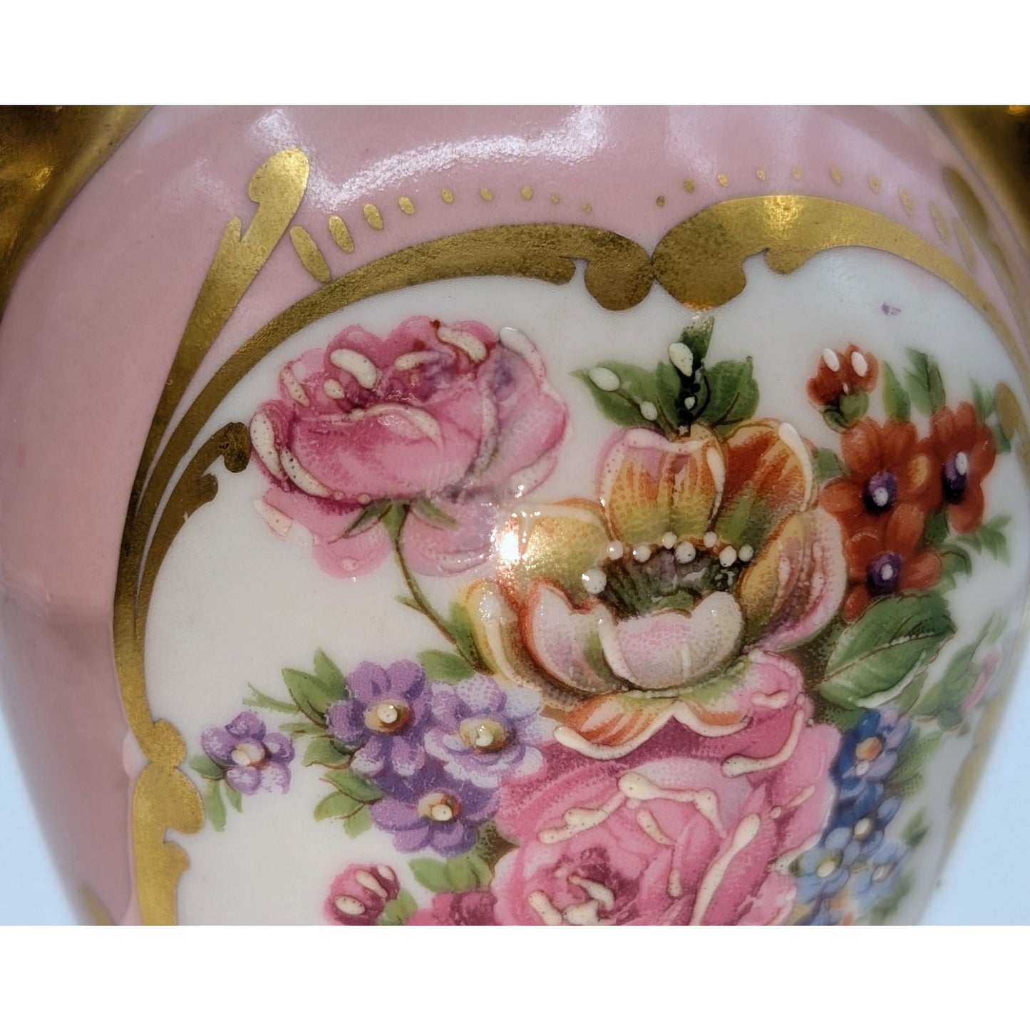 VTG/Antique Pink Gold Floral Pate de Limoges Couleuvre France Bud Vase