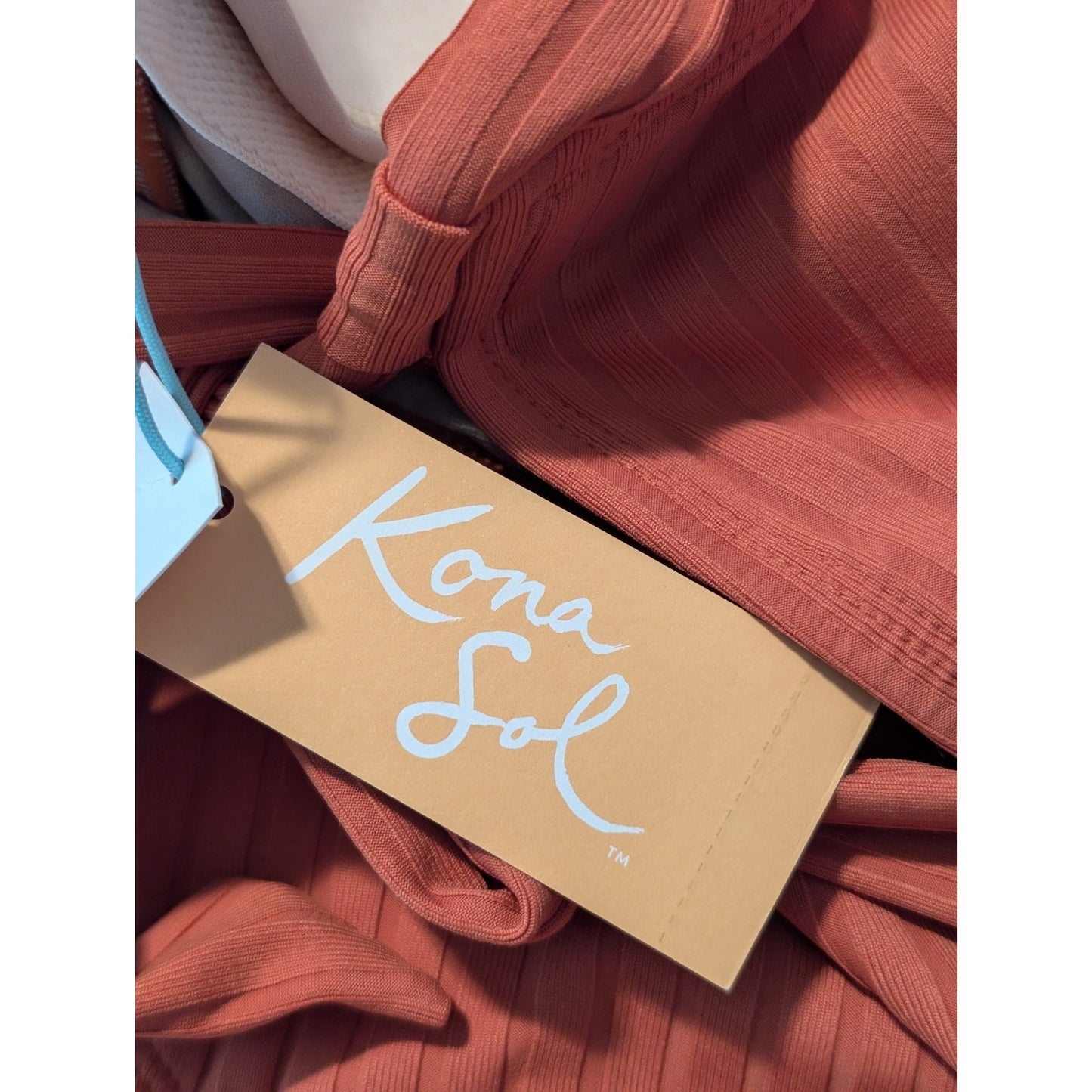 NWT Kona Sol Medium Coverage One Piece Rust Color Ribbed Bathing Suit Sz S