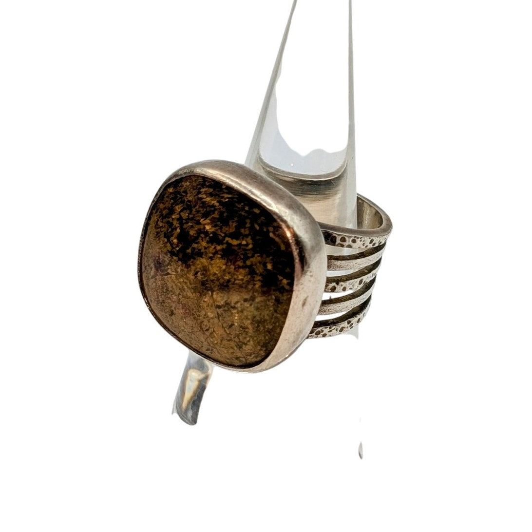 Silpada 925 Sterling Silver Wide Band Bronzite Stone Ring Size 5 - 1.4g