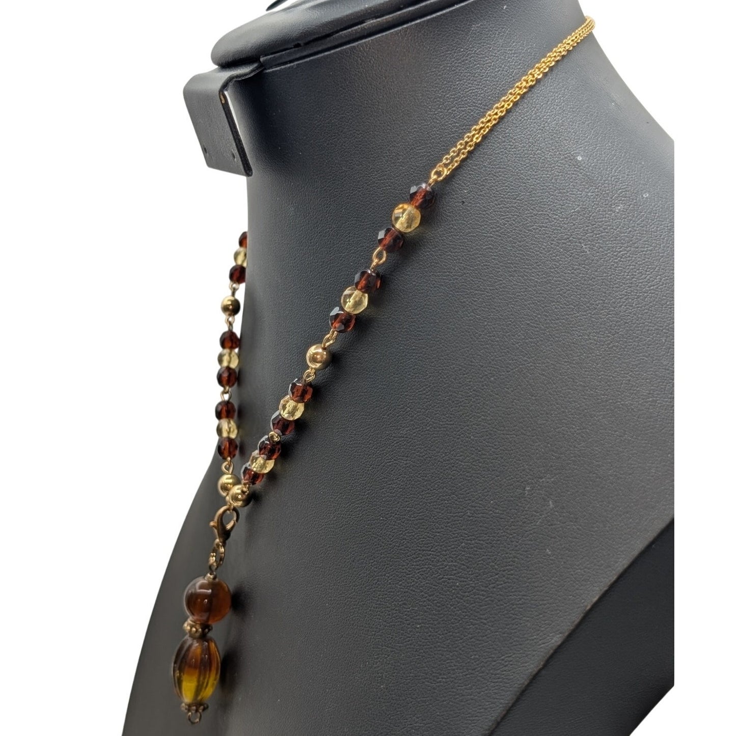 Gold Tone Cognac & Citrine Color 16.75" Necklace & Dangle Earring Jewelry Set