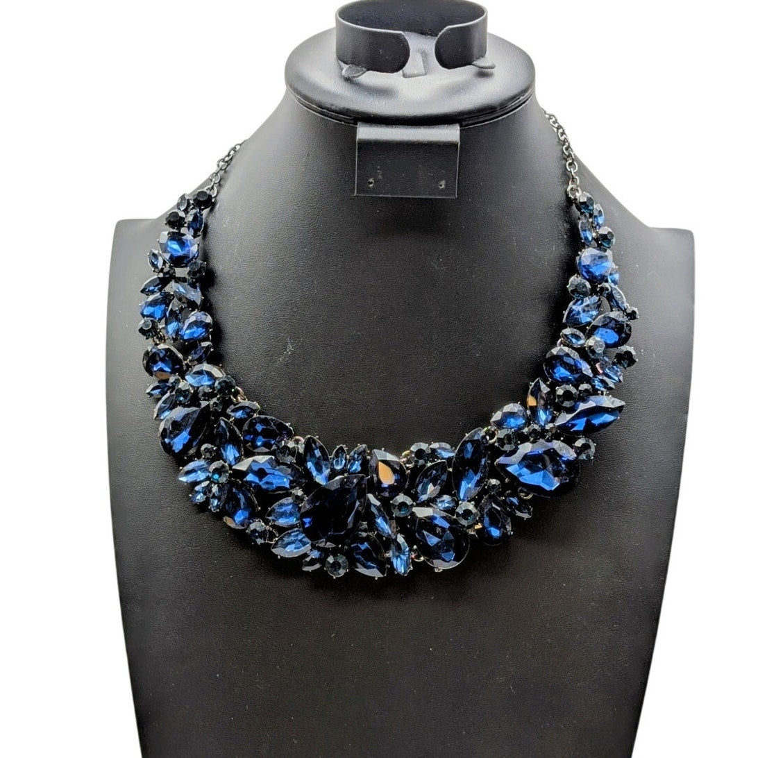 Large Blue Rhinestone Statement Necklace
