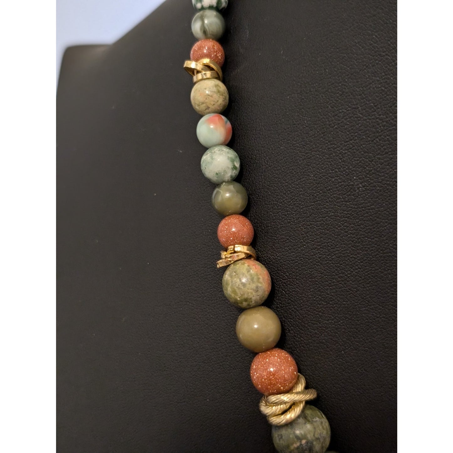 Vintage Rhodonite & Gold Stone Multi-Gemstone Graduated 18.5" - 21.5" Necklace