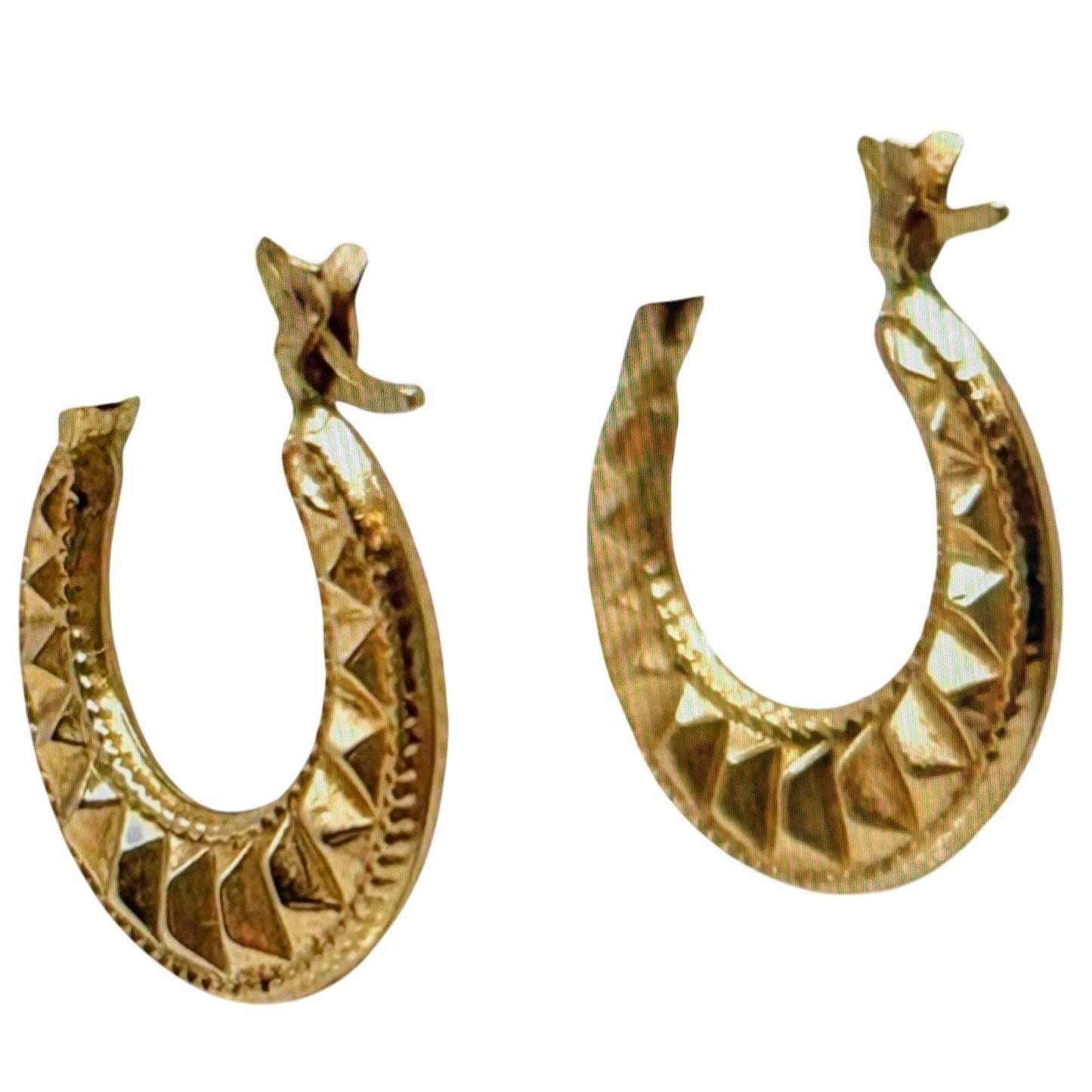 10K Gold Textured Sunburst Design 5/8" Hoop Earrings 0.57g