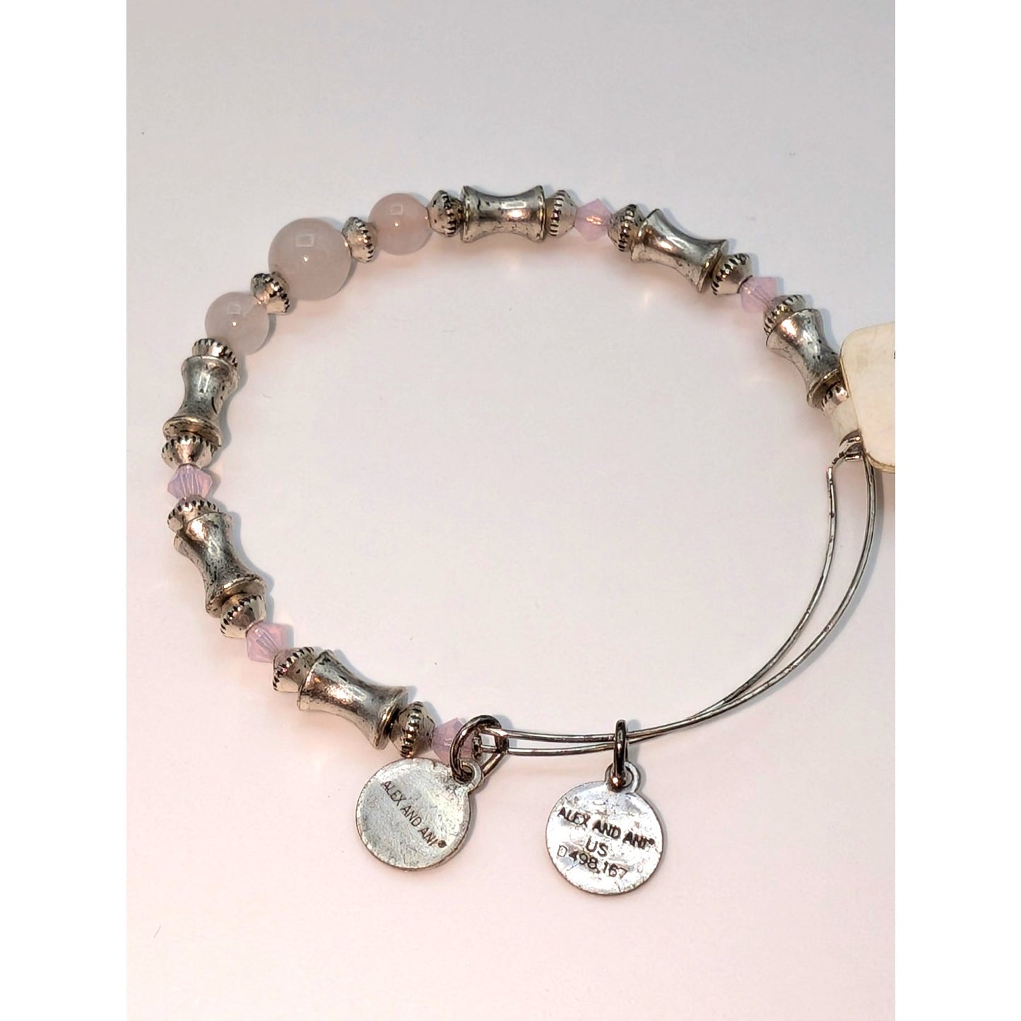 Alex and Ani Rose Quartz Beaded Adjustable Wire Bangle Bracelet NWT