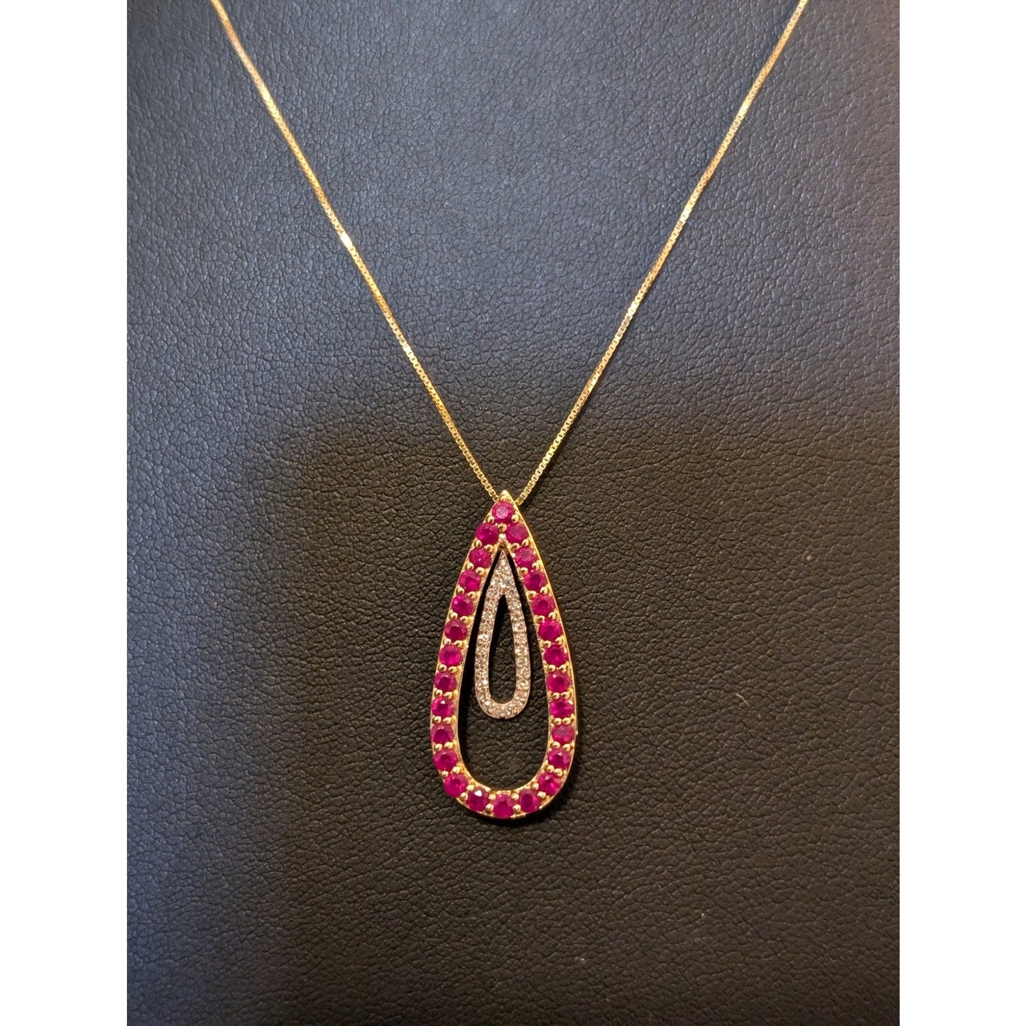 Estate Gorgeous Red Spinel Diamond 14k Yellow Gold Pendant Chain 18" Necklace