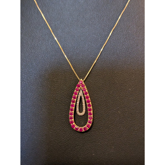 Estate Gorgeous Red Spinel Diamond 14k Yellow Gold Pendant Chain 18" Necklace