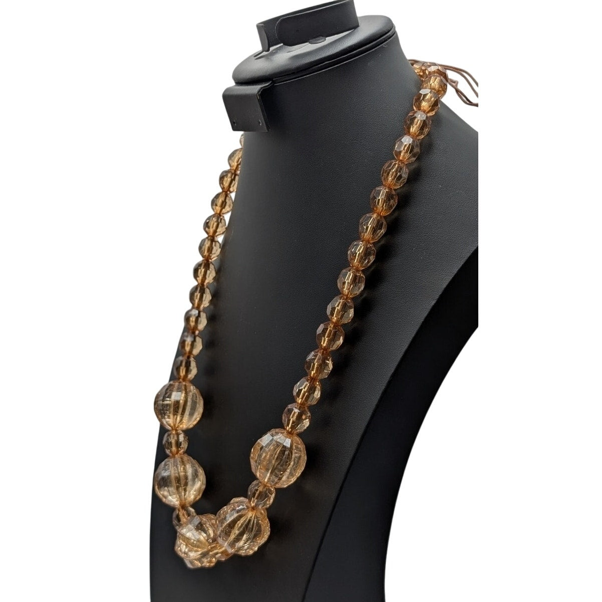 Vintage Faceted Crackle Lucite Champagne Bead Tie Neck Necklace