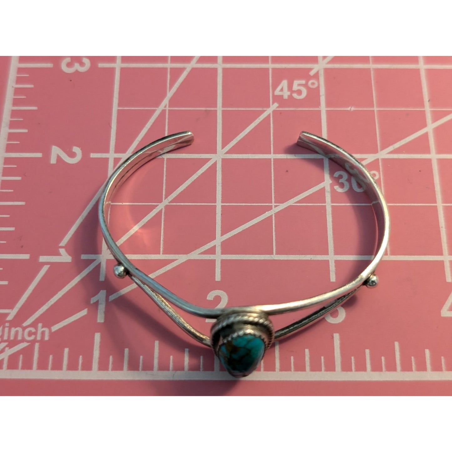 Vintage Signed LR Sterling Native American Southwestern Turquoise Cuff Bracelet