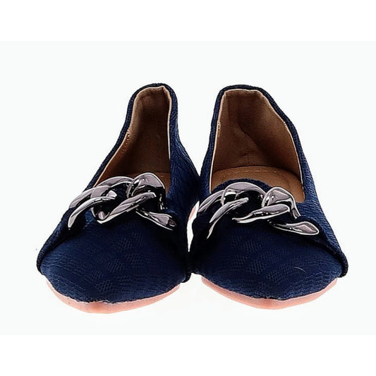 Unbranded Navy Fabric Pointed Toe Gunmetal Chain Smoking Flat Size 39 (EU)