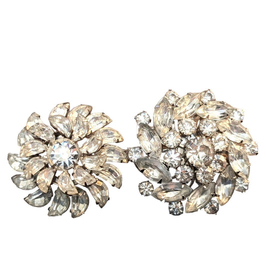 Lot of Two Vintage Rhinestone Silver Tone Brooches