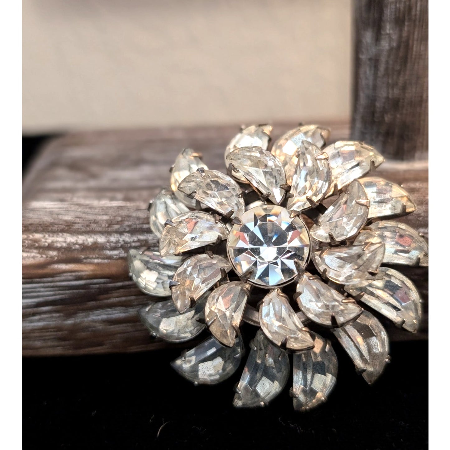 Lot of Two Vintage Rhinestone Silver Tone Brooches