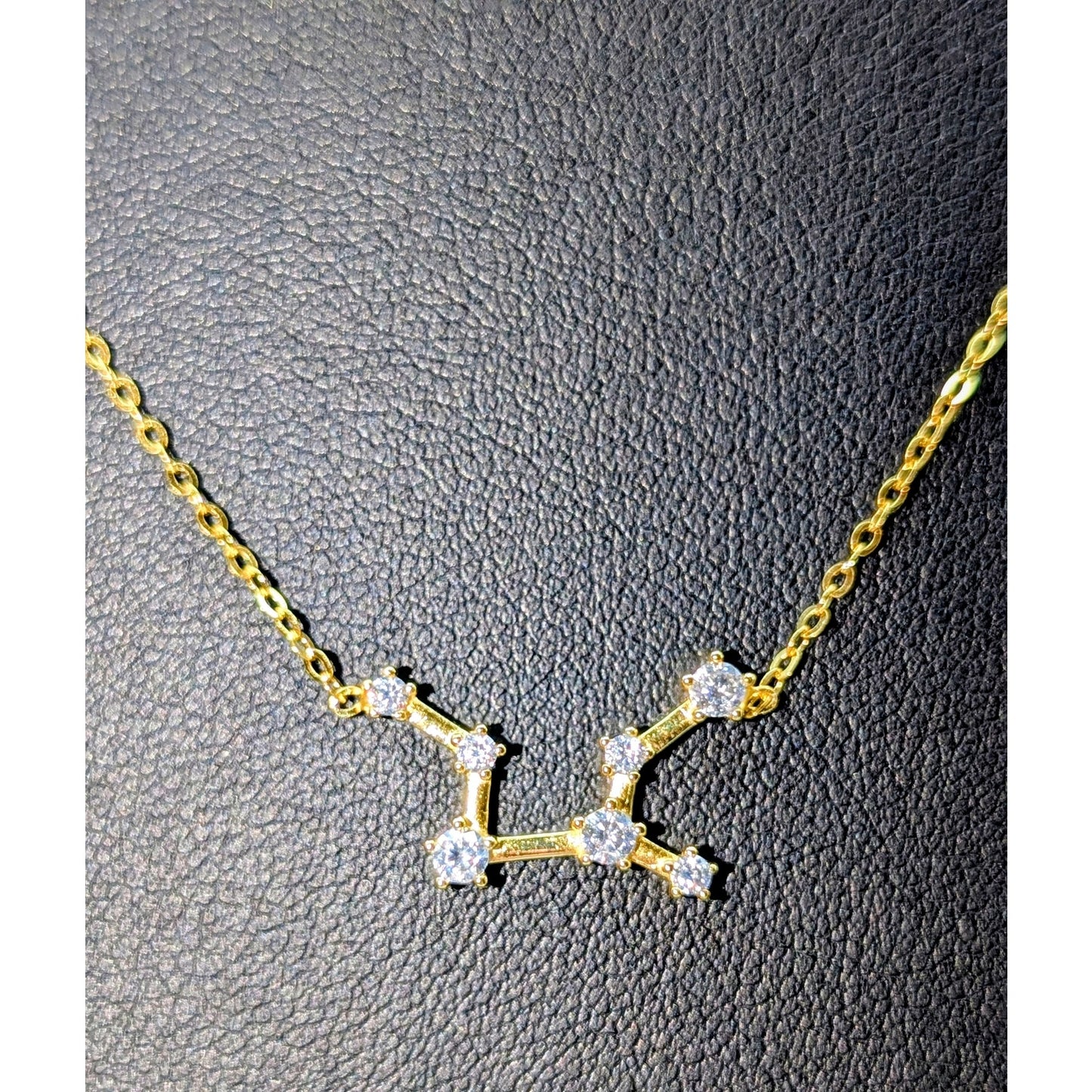 925 Sterling Silver Vermeil Yellow Tone Crystal Virgo Zodiac Star Sign Necklace