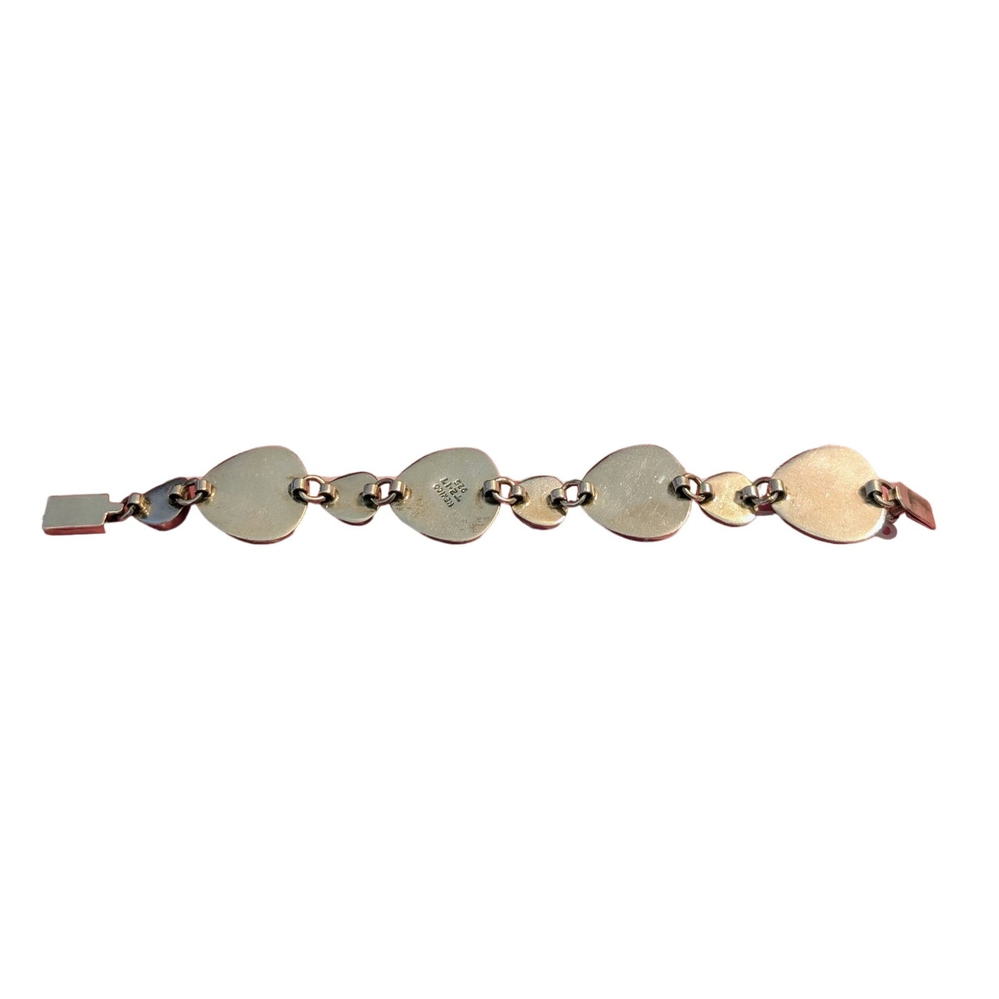 Taxco Signed TZ-17 Mexico 925 Sterling Chunky Twosie Four Stone Link Bracelet