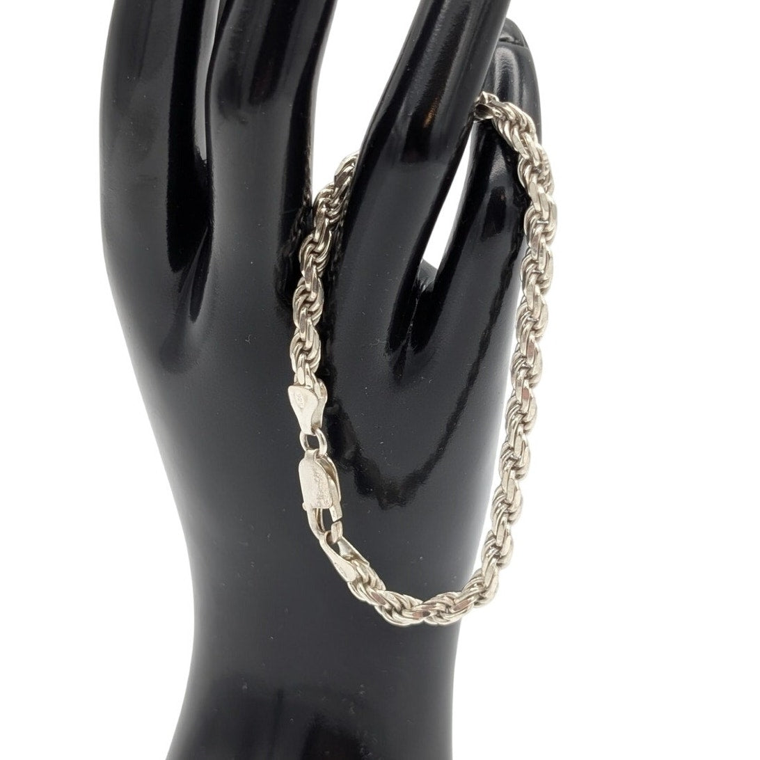 VTG 925 Italy Sterling Silver 5mm Rope Large Lobster Claw Clasp Bracelet 13.99g