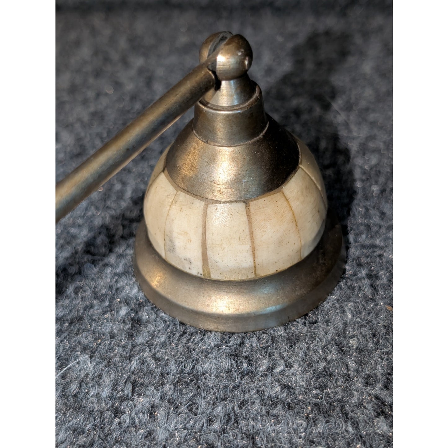 Vintage Candle Snuffer Metal Cream Inlaid Handle & Cone Cap
