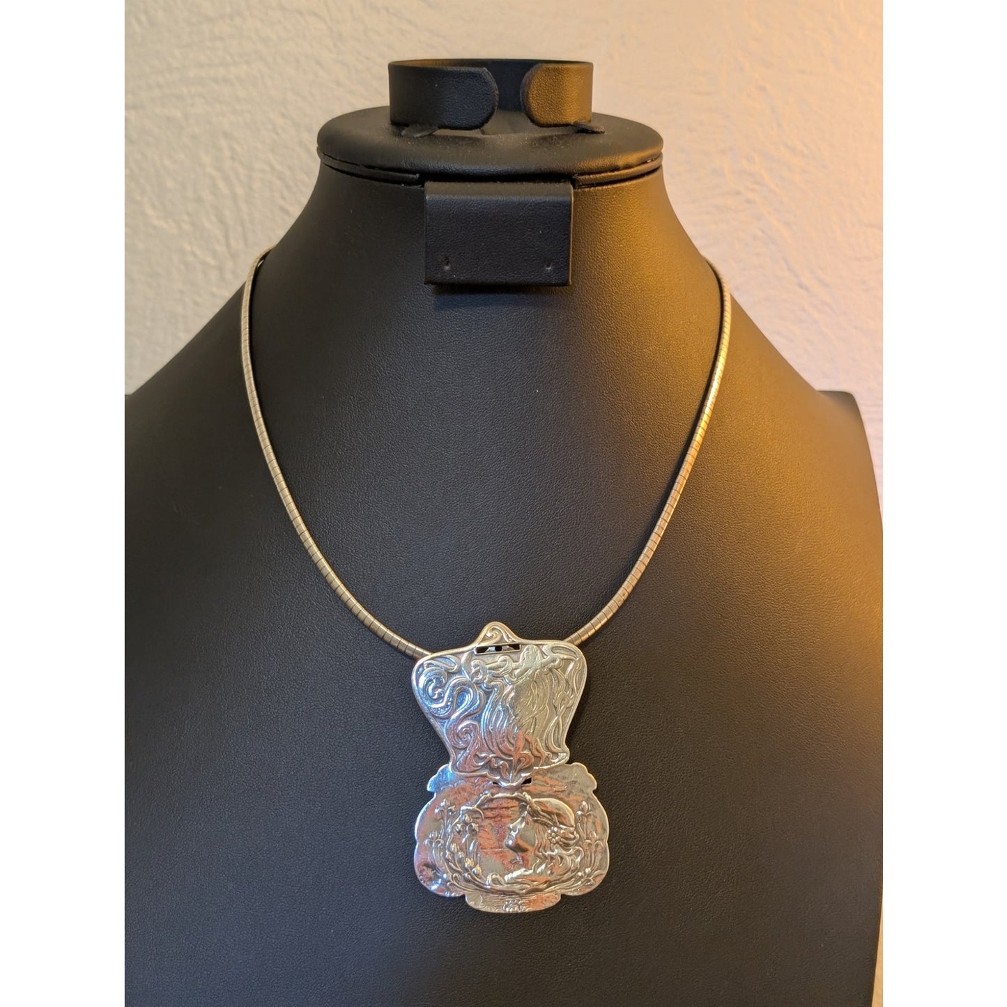 Unique Sterling Silver Art Nouveau Luggage Tag Earring & Sterling Omega Necklace
