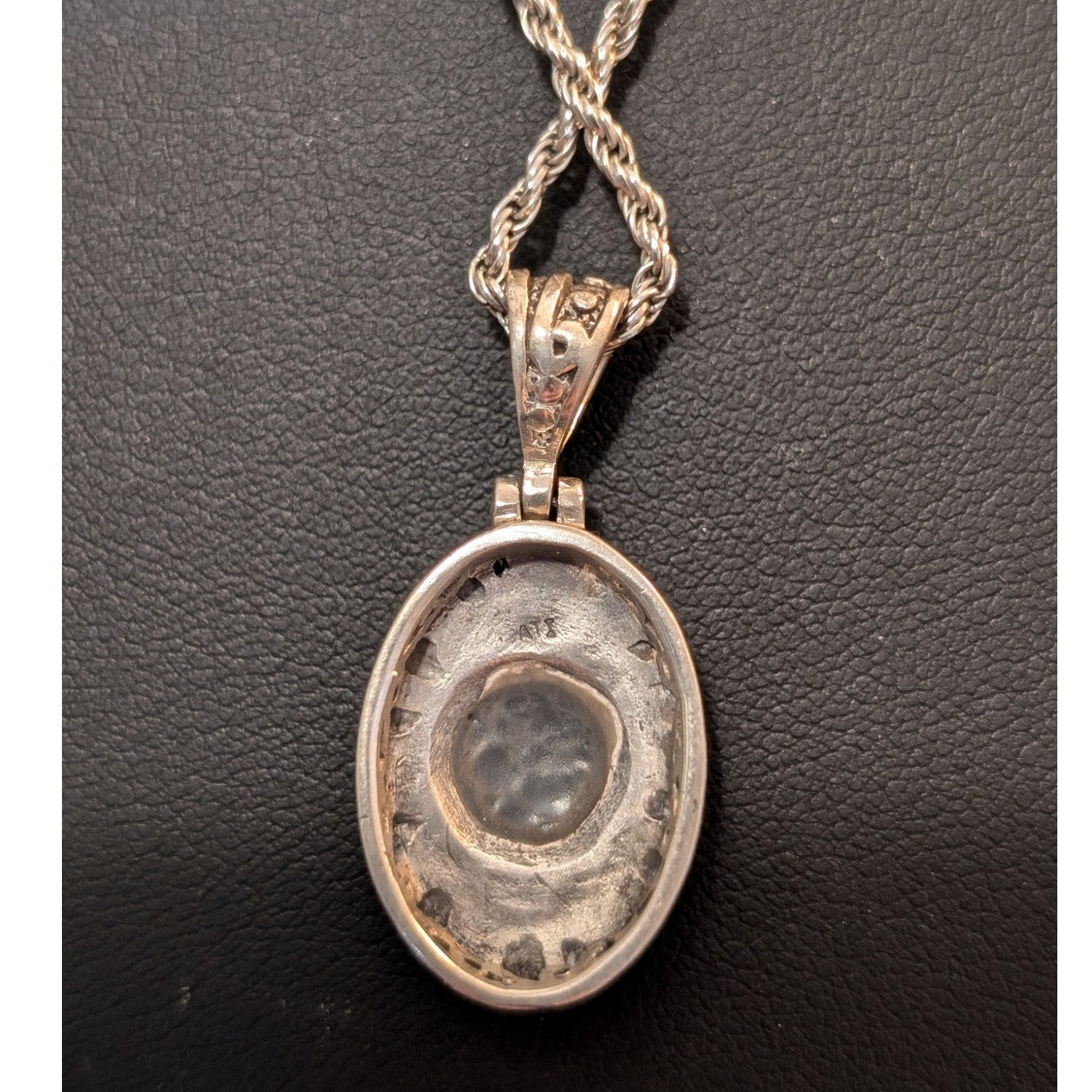 VTG 925 Sterling Silver Filigree Abalone Shell Pendant Rope 24" Chain Necklace