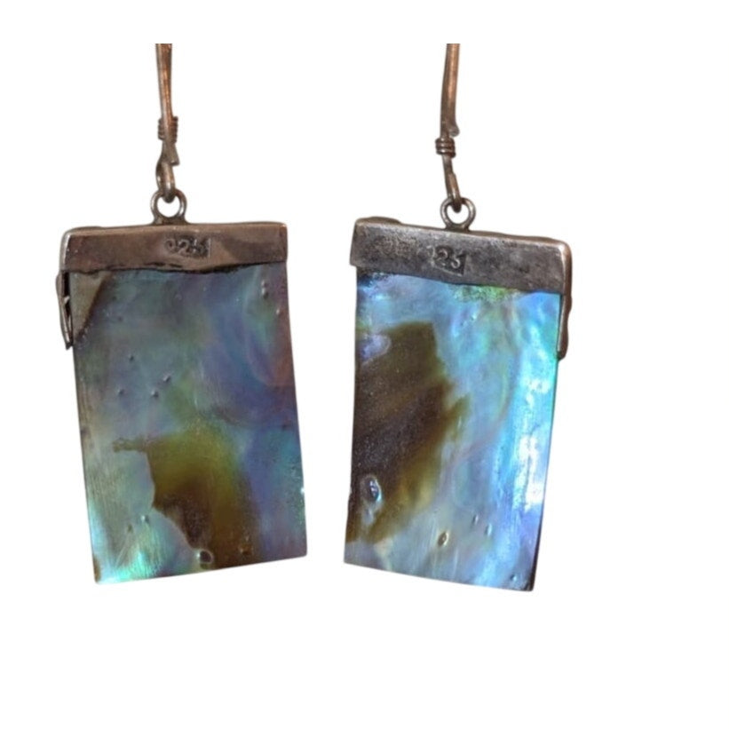 Marked 925 Sterling Silver Abalone Dangle French Wire Earrings