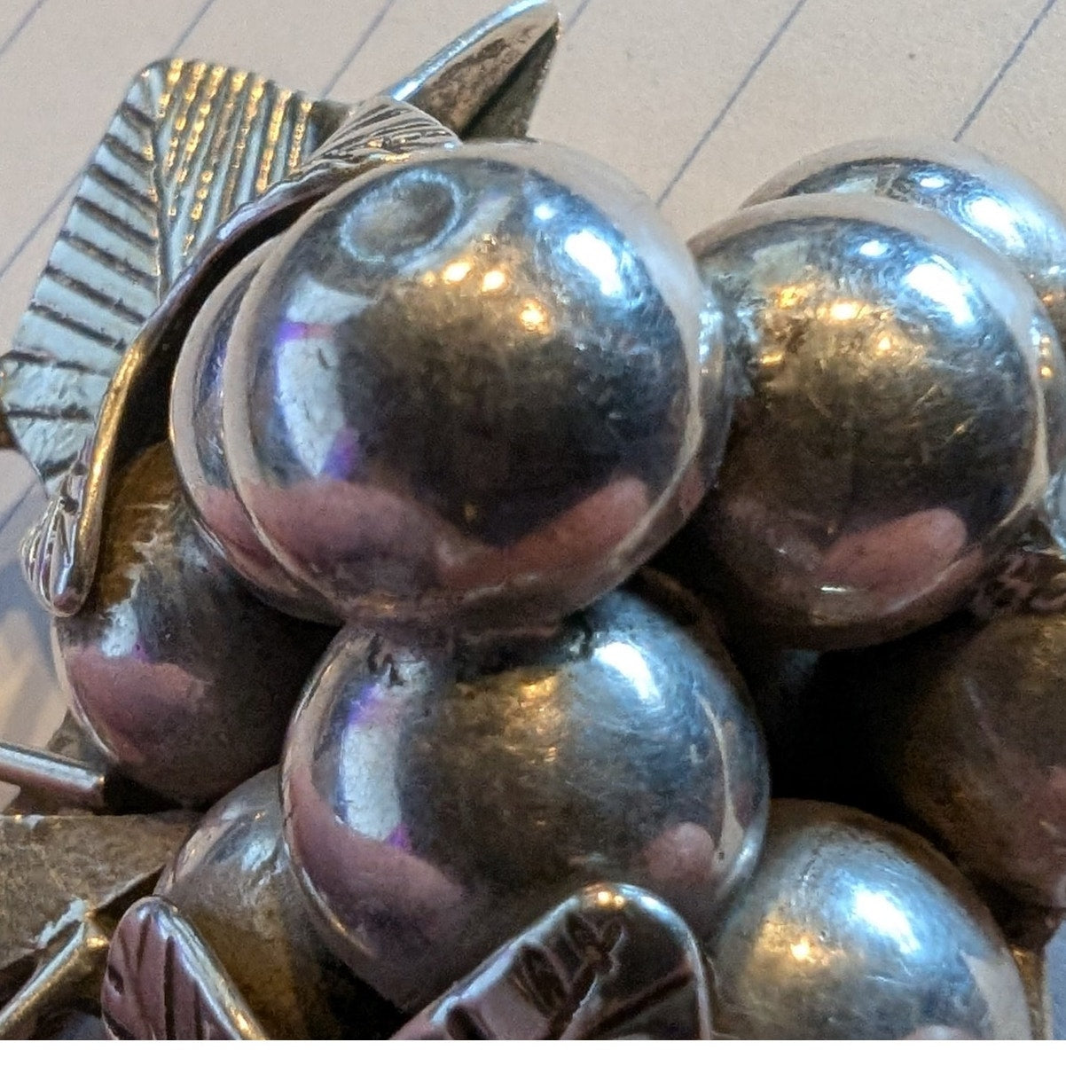 Vintage Taxco Mexico 925 Sterling Silver Chunky Figural Bunch of Grapes Brooch