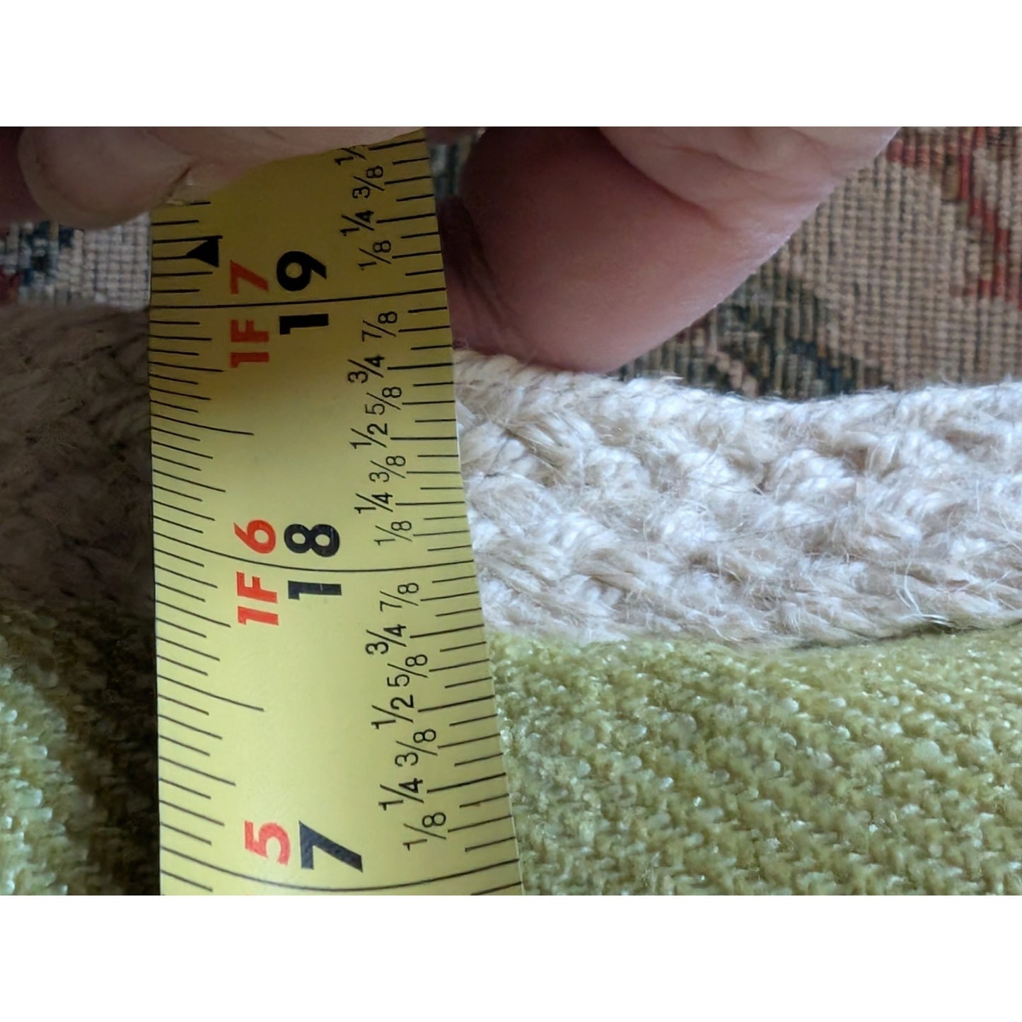 Green Chenille Jute Braided Trim Linen Look Zippered Back Feather Fill Pillow