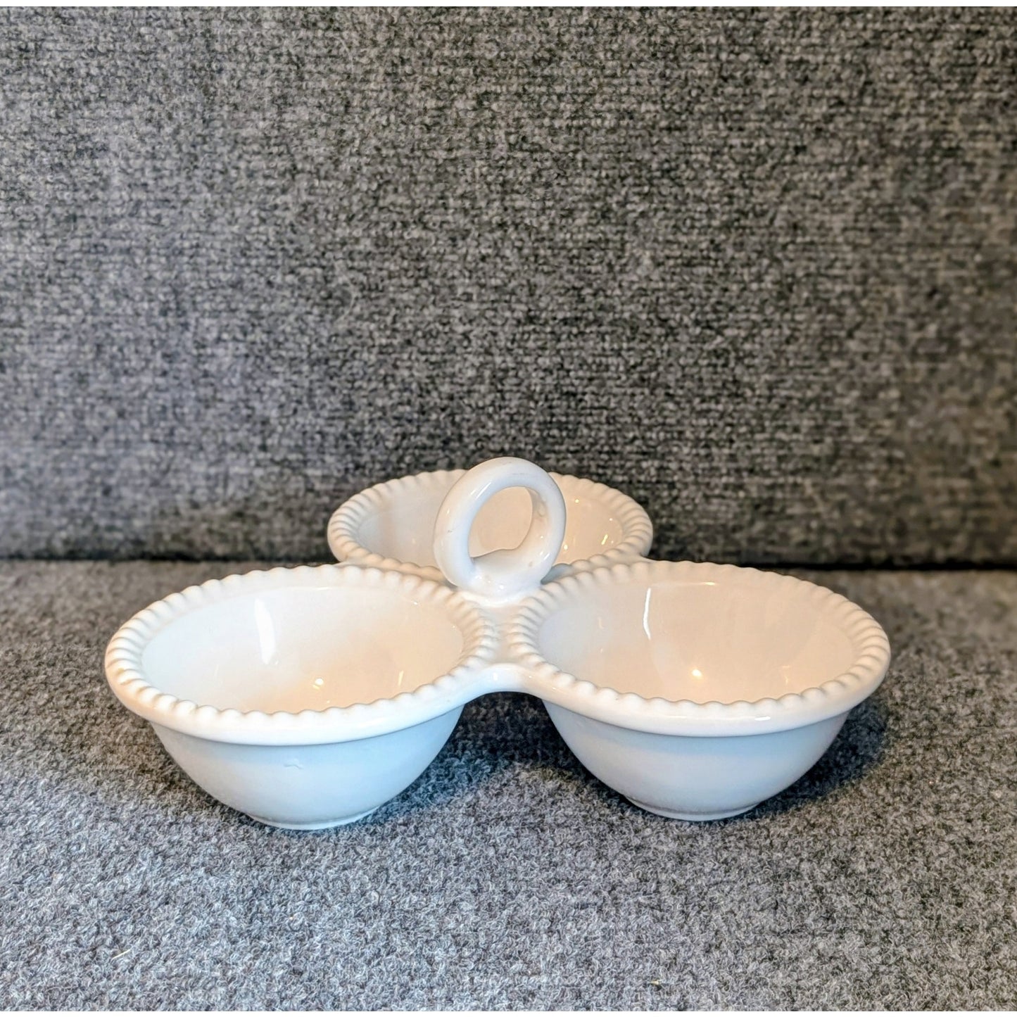 Matceramica Perola White Three Bowl Divided Handled Server Made in Portugal