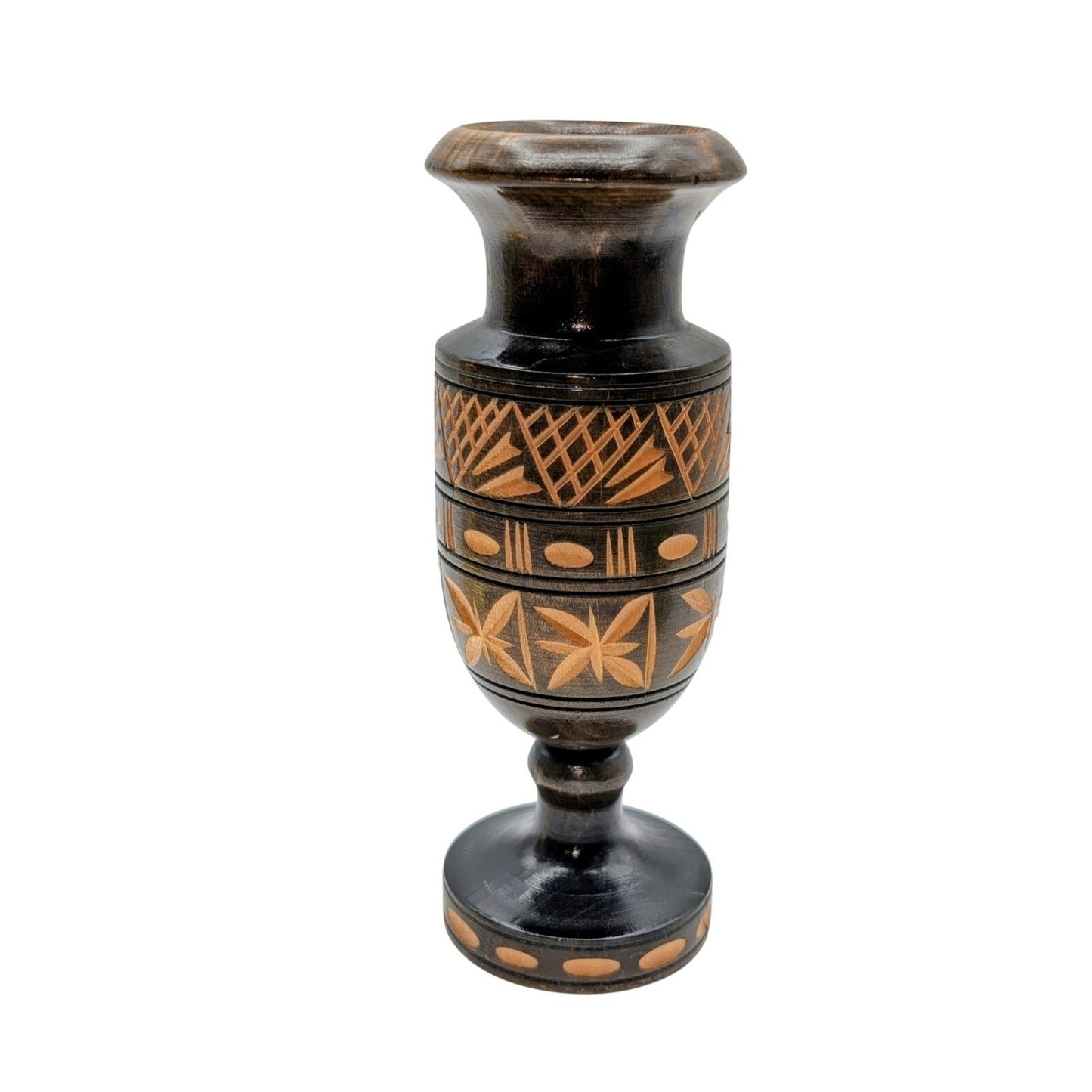 Vintage Vase Folk Art Wood Lathe Turned Carved Dry Vase