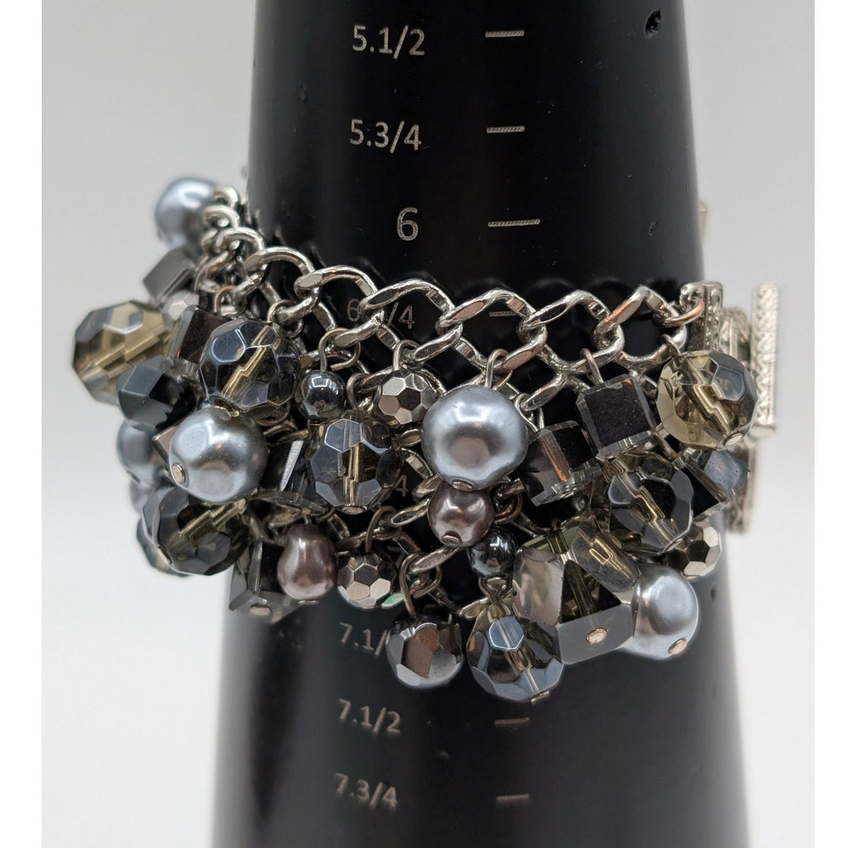 Premier Designs Silver Tone Metallic Faux Pearl Glass Crystal Toggle Bracelet