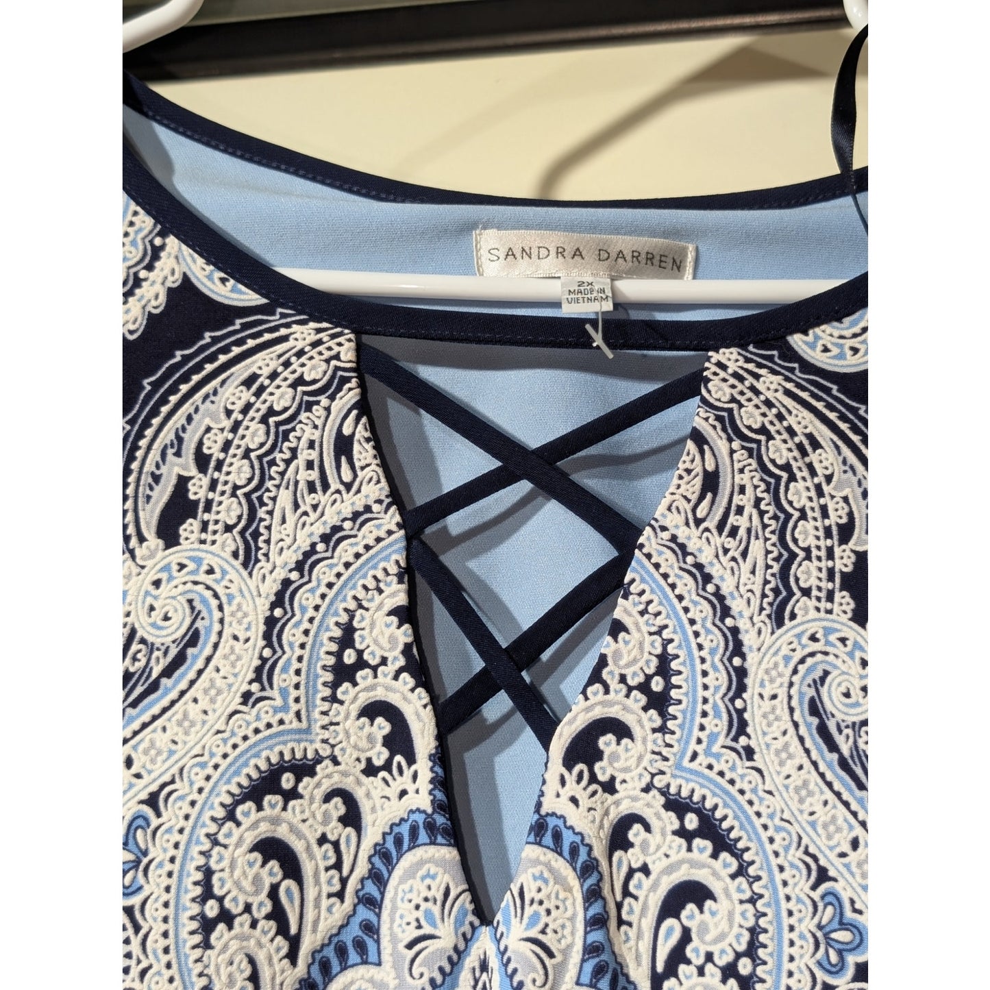 Sandra Darren Navy White Textured Mandala Shift Stretch Dress Womens' Sz 2X