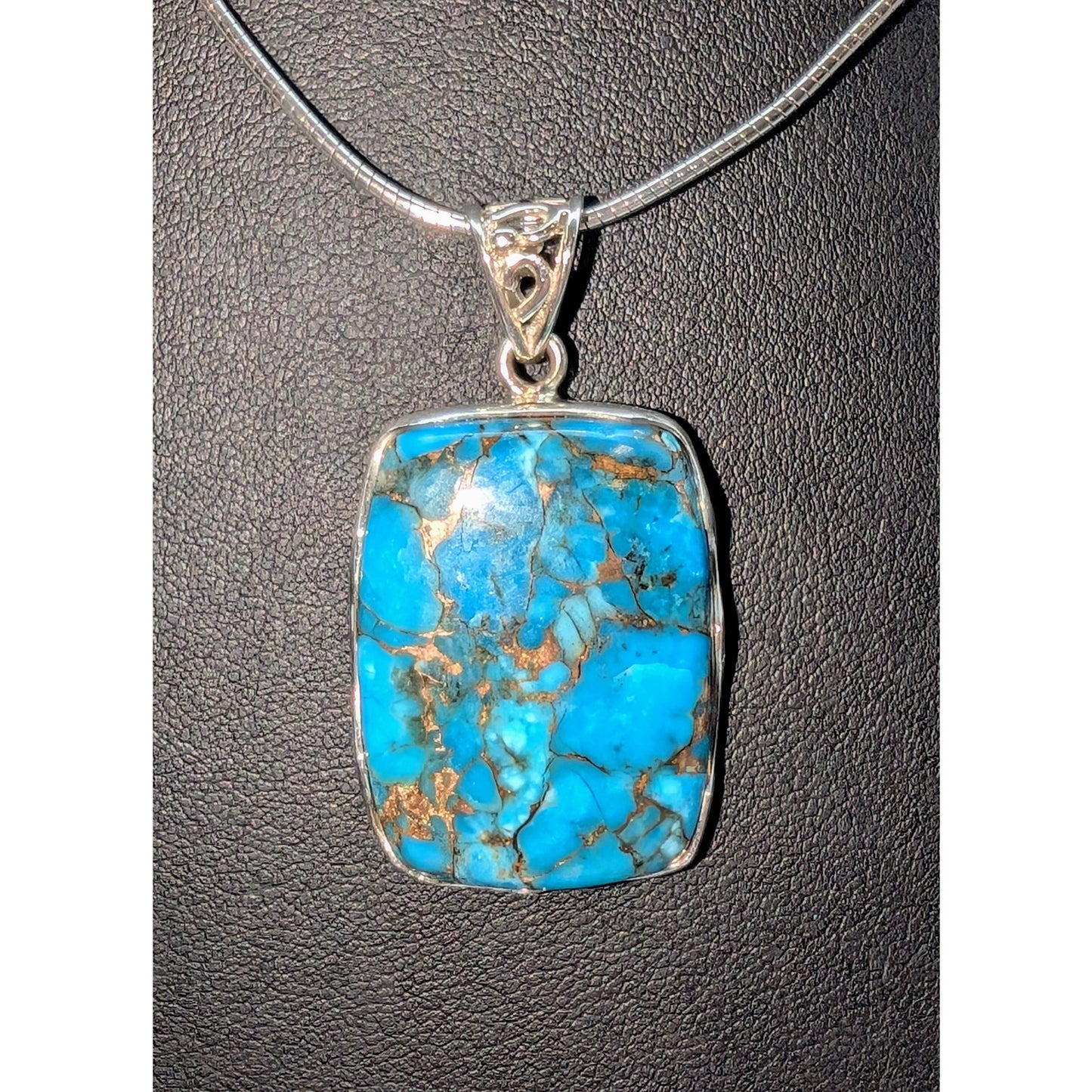 VTG 925 Sterling Silver Copper Turquoise Pendant on Sterling 18" Cable Wire
