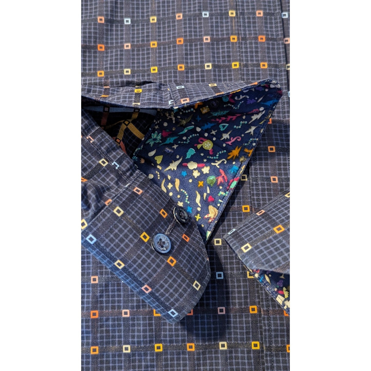 Bugatchi Uomo Men's Blue Check Long Sleeve Button Down Shirt Size L