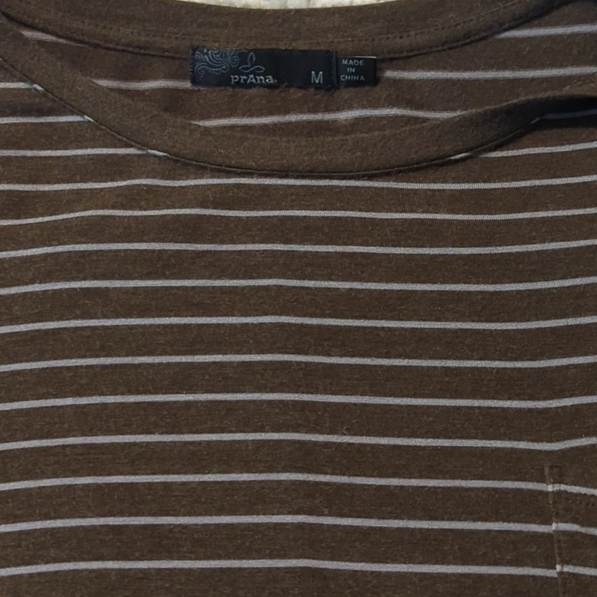 Prana Brown Striped Crew Neck Chest Pocket Long Sleeve Jersey Women's Size M
