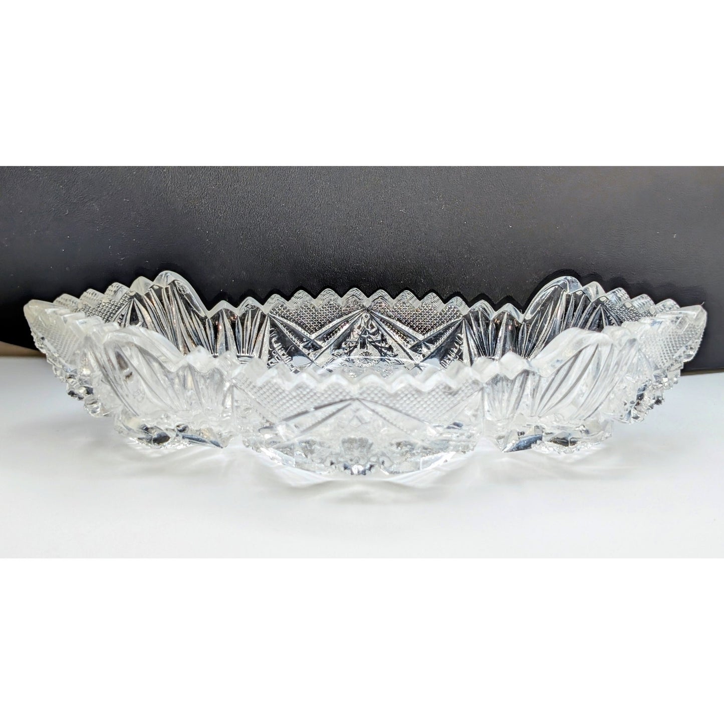 Antique Imperial Glass Co. Clear Pressed Glass Saw Tooth Edge Olive Relish Dish