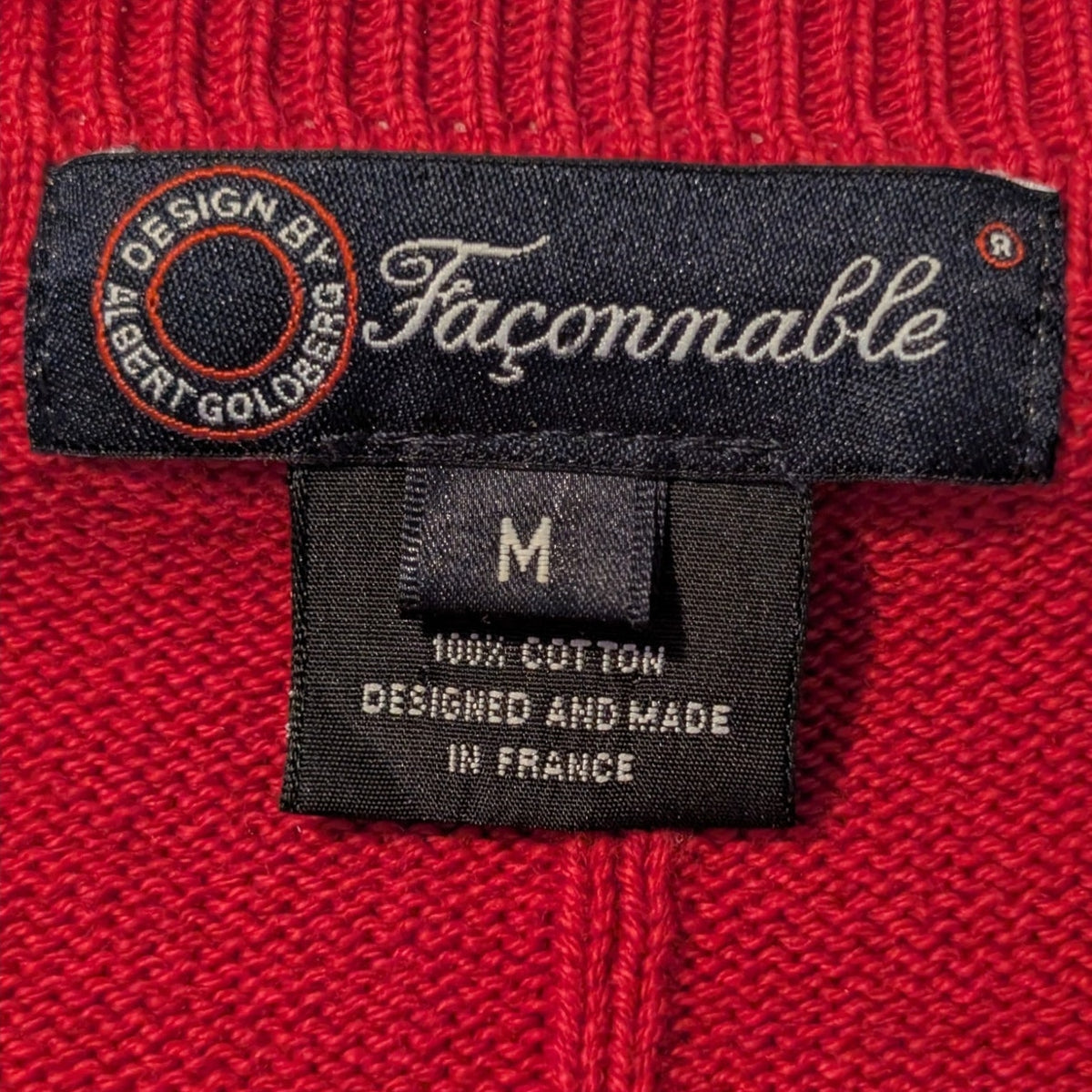 Faconnable Designed & Made in FranceRed Ribbed V Neck Pullover Sweater Sz M