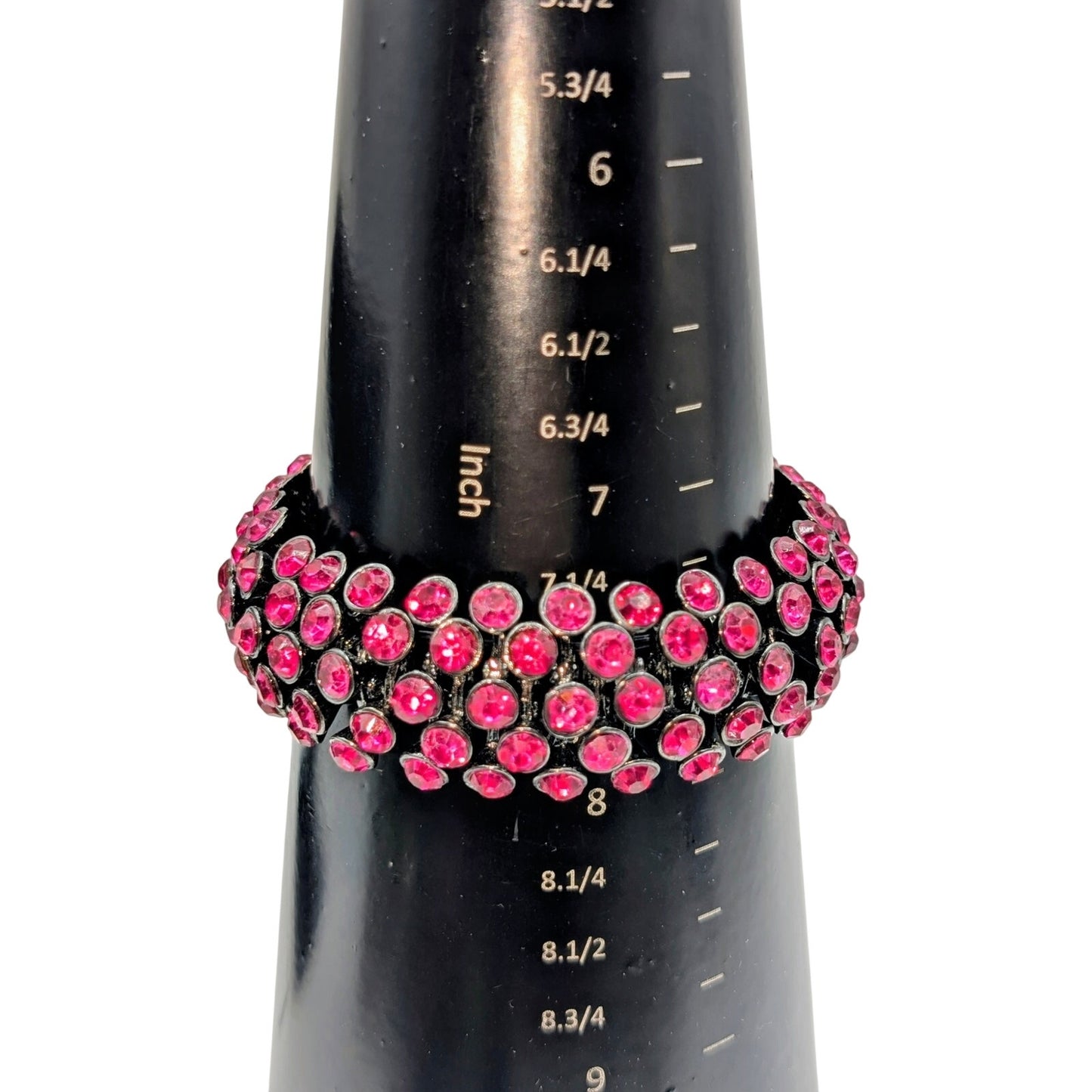 Hot Pink Bezel Set Crystal Gun Metal Stretch Bangle Bracelet