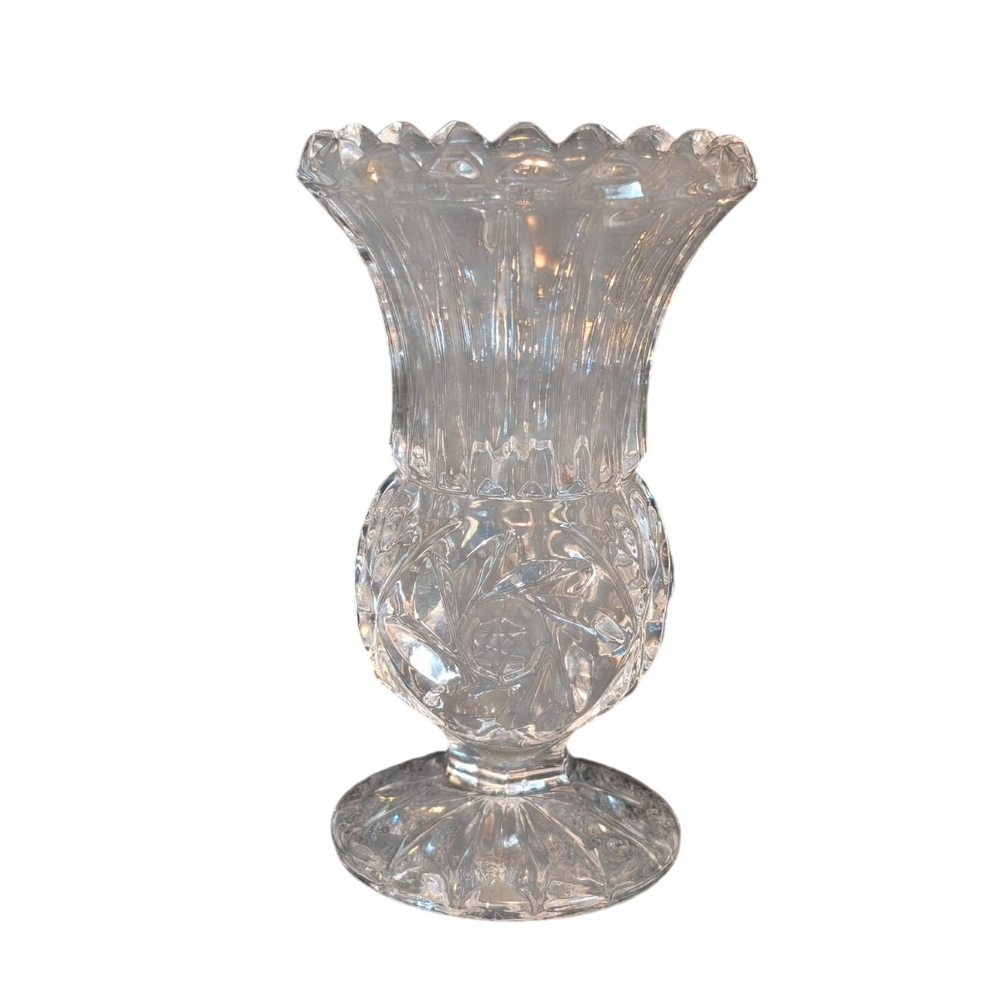 Tiny Pressed Glass Bud Vase Clear Lead Crystal Bud Vase Hobnail Spinning Design