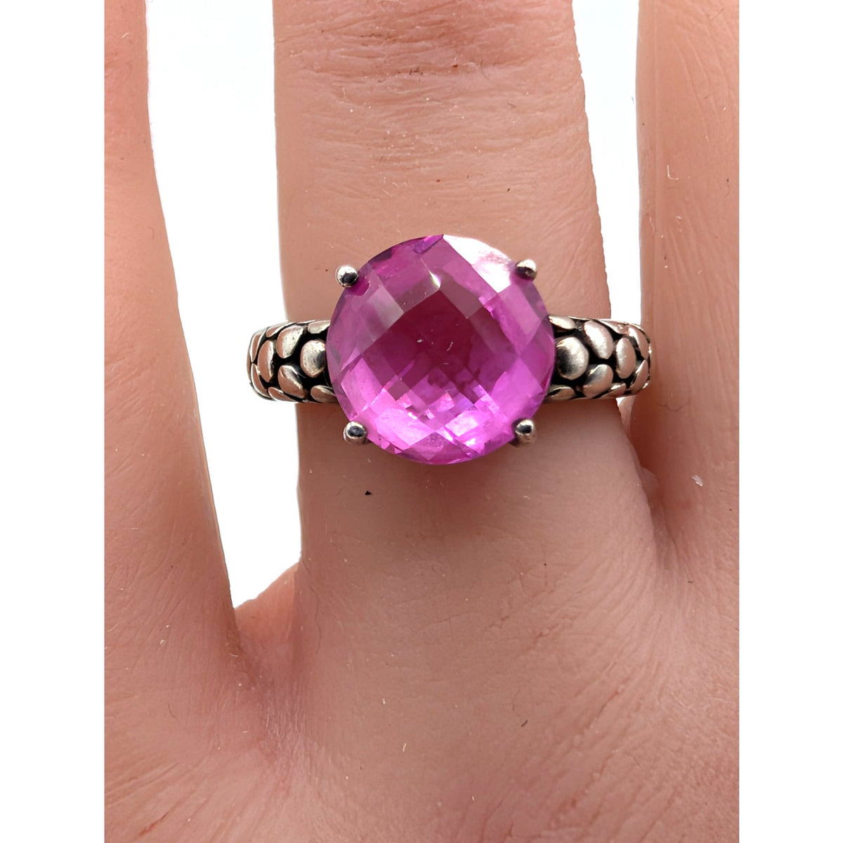 Michael Dawkins 925 Sterling Rose Cut Checkerboard Round Pink Sapphire Ring Sz 6