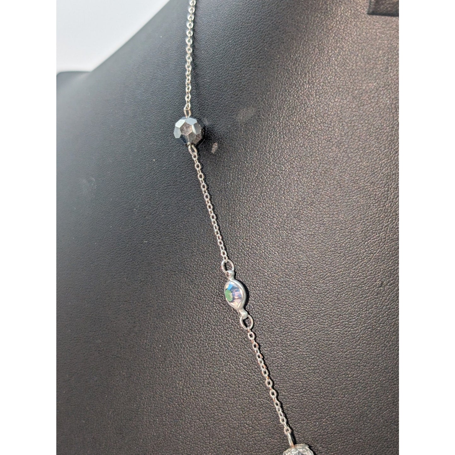 Ali-Khan New York Silver Tone Crystal Y Dangle 18"-21.25" Necklace